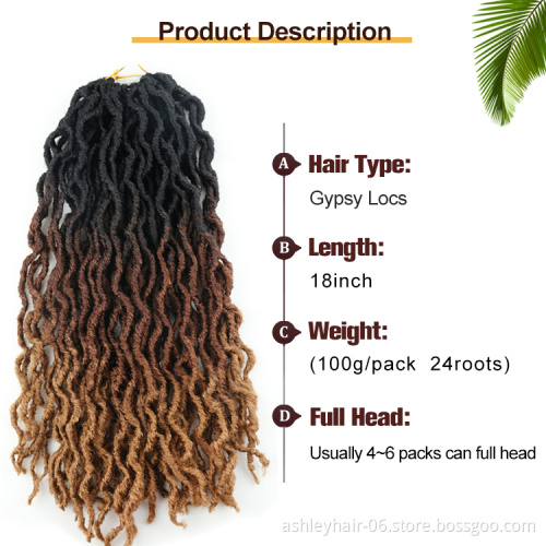 Synthetic 18 inch gypsy locks wavy locs extension corchet hair curly in kenya goddess supplier hair ombre 3t gypsy locs